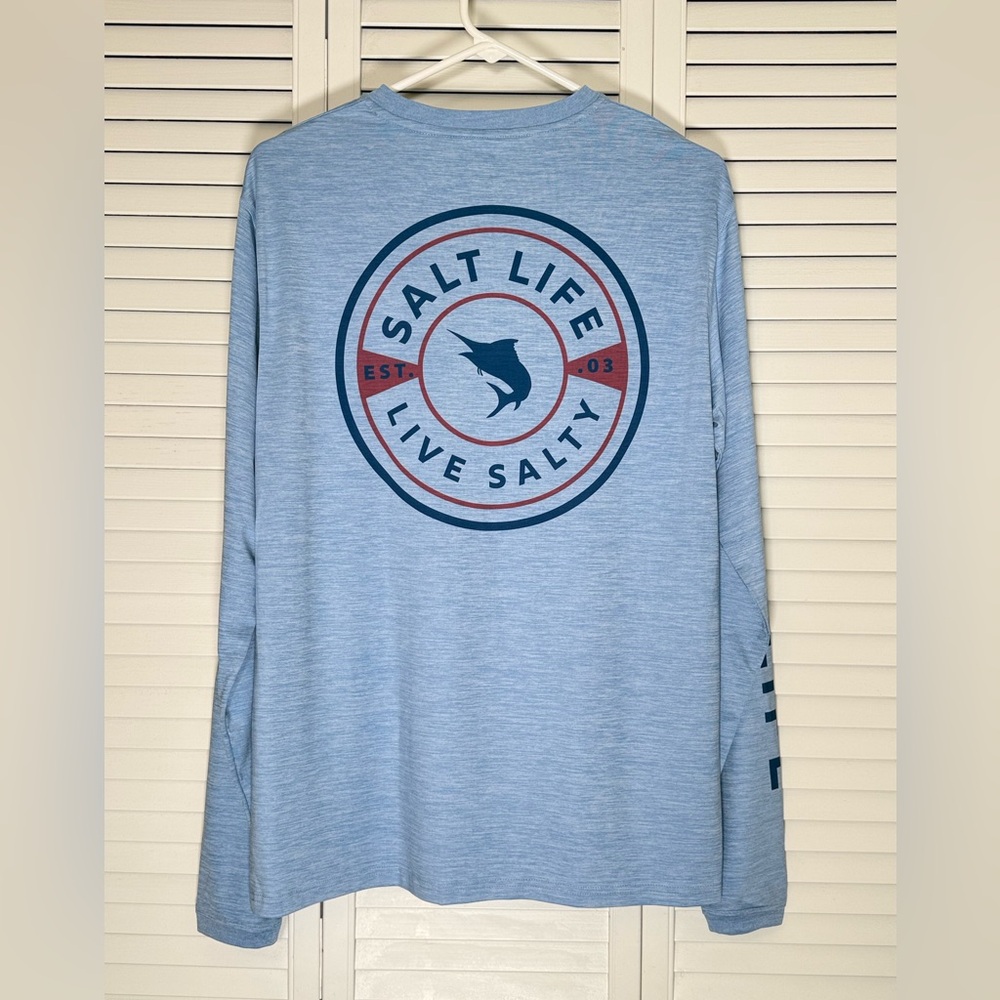 Salt Life Men’s SLX Performance Shirt Long Sleeve Blue Live Salty NWOT Size S